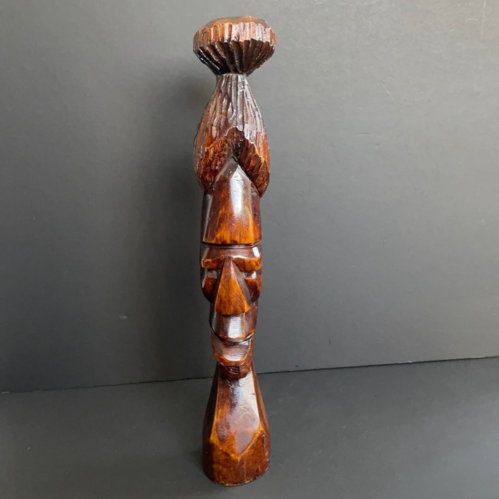Wood Statue 14.5” Hand Carved Wooden Head Hand Made Decorative Collectible